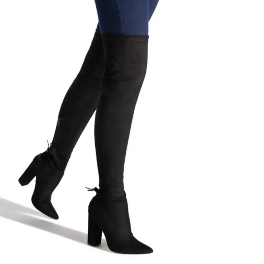 Shoedazzle Cristal Black Suede Thigh High Above The Knee High Heel Boots 6